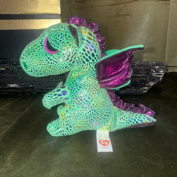 Ty Beanie Boo Cinder Dragon Plush – EUC NWOT – Green & Purple Sparkle - Picture 2 of 4